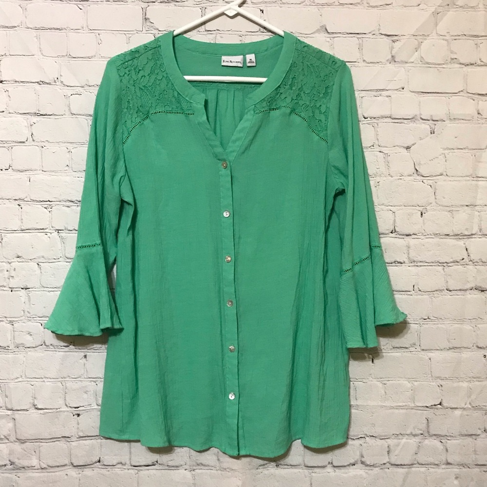 NWOT Green Lace Blouse - Picture 2 of 10